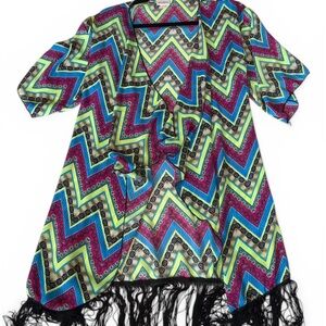LuLaRoe Monroe Chevron Fringe Kimono - Pink Blue Green Black